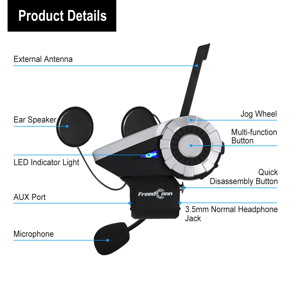 1pc Freedconn T-Rex 8 Riders talk at the same time 1500m T-Rex Motorcycle helmet Bluetooth Headset Intercom headphone
