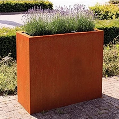 Custom shape laser cut geometric long square garden corten steel flower pot stand planter