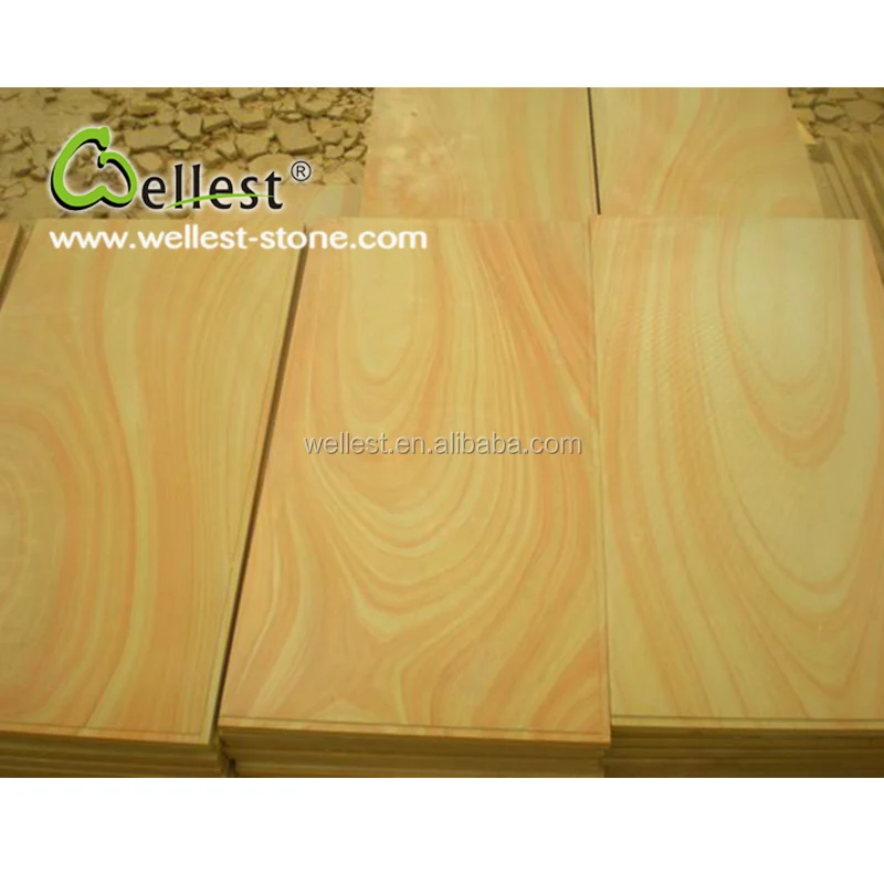 
China Natural SY154 Yellow wood Sandstone Flooring Tile with Honed Finish for Wall and Floor 