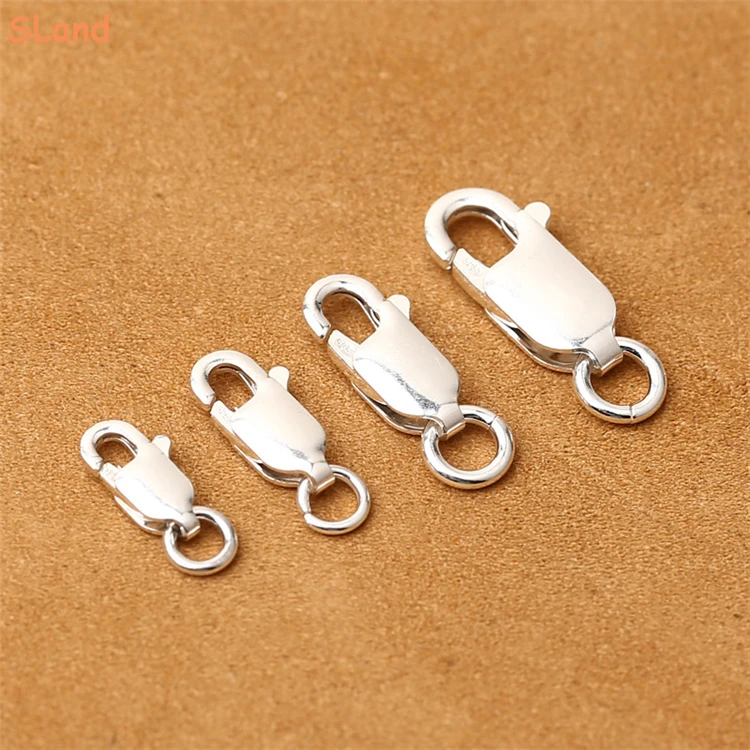SLand Jewelry wholesale solid 925 Sterling Silver Straight Lobster Claw Clasps With Loop Ring findings for DIY necklace