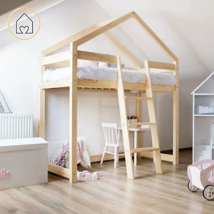 
Hot sale solid pine wooden twin size over twin play treehouse toddler loft bunk bed set 