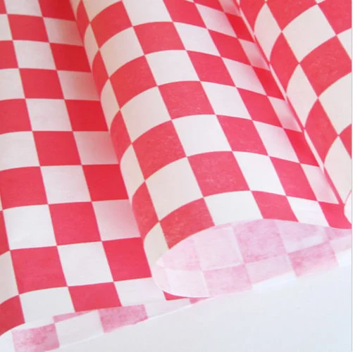
Hot Sale Red and white lattices Print Food Oil proof Bread Packing Wax Paper Sandwich Wrapping Paper 