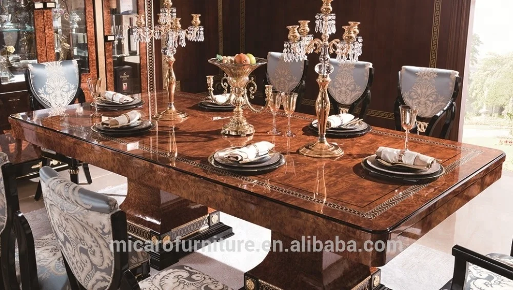 Italian royal antique classic wooden 8 seats dining table set