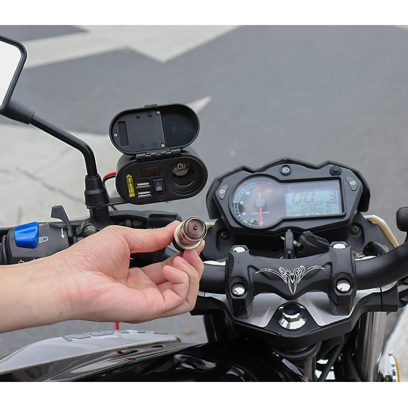 
2019 new USB charger factory dual 3.1A/1.5A cigarette lighter install in scooter e bike, motorcycle mobile phone accessories 