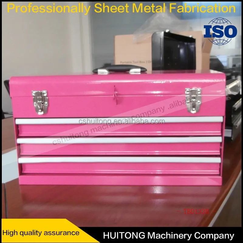 Steel Tool Box Portable 3 Drawer with Lockable Pink carpenter tool cabinet