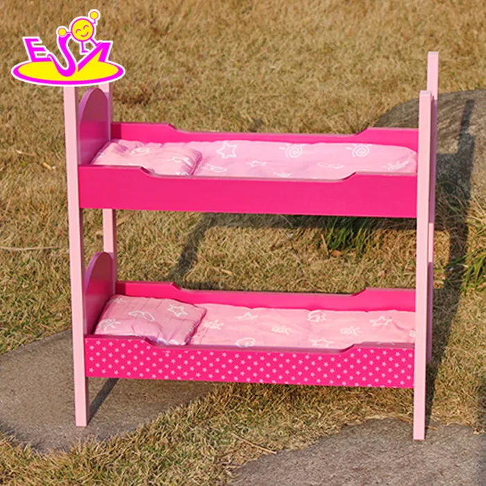 Hot selling Pretend play Wooden Doll Furniture Doll Bunk Bed with Storage Box W06B035