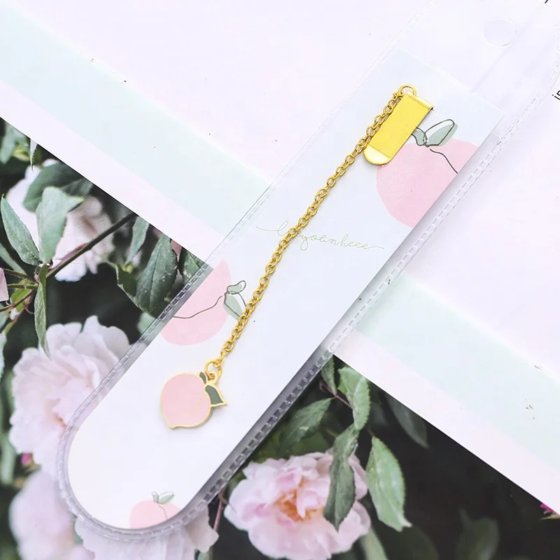 
High quality Custom Cute Korean Metal Peach Pendant Enamel Bookmark 