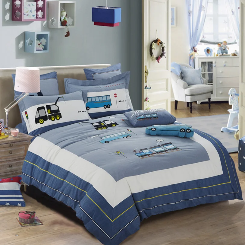 
Lovely Cartoon design with Embroidery Bear, Kids Twin Bedding Duvet Cover Sets, Cotton 100 Percent for baby crib 