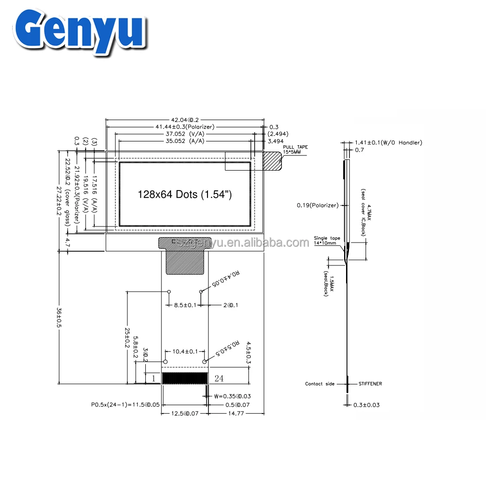 Genyu oled Display 128x64 dots 30pin OLED Display Module 1.54 inch Small Size lcd Display SPD0301 oled light panel flexible