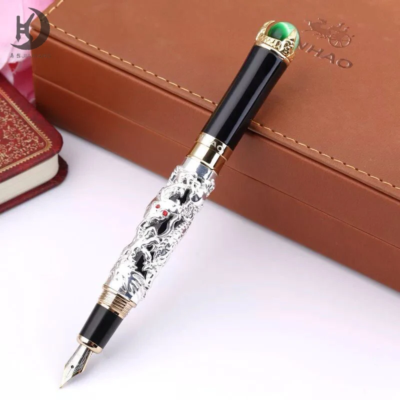 Китайский Персонаж, роскошный подарок, 3D дракон, украшенный драгоценным камнем сверху, перьевая ручка из тяжелого металла