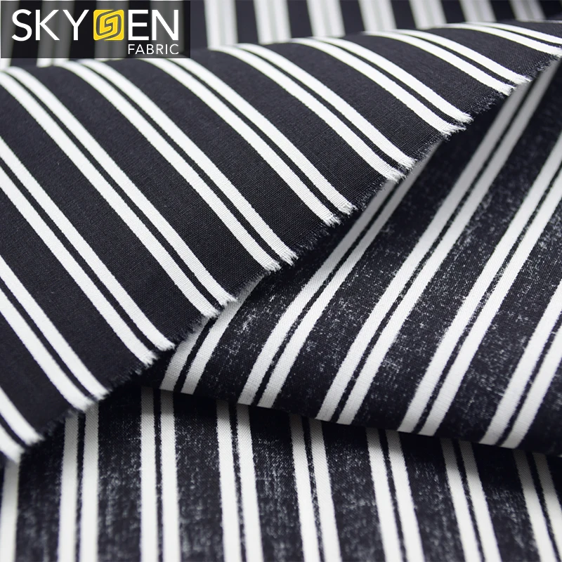 Skygen factory price custom 100 cotton woven poplin black and white stripe fabric