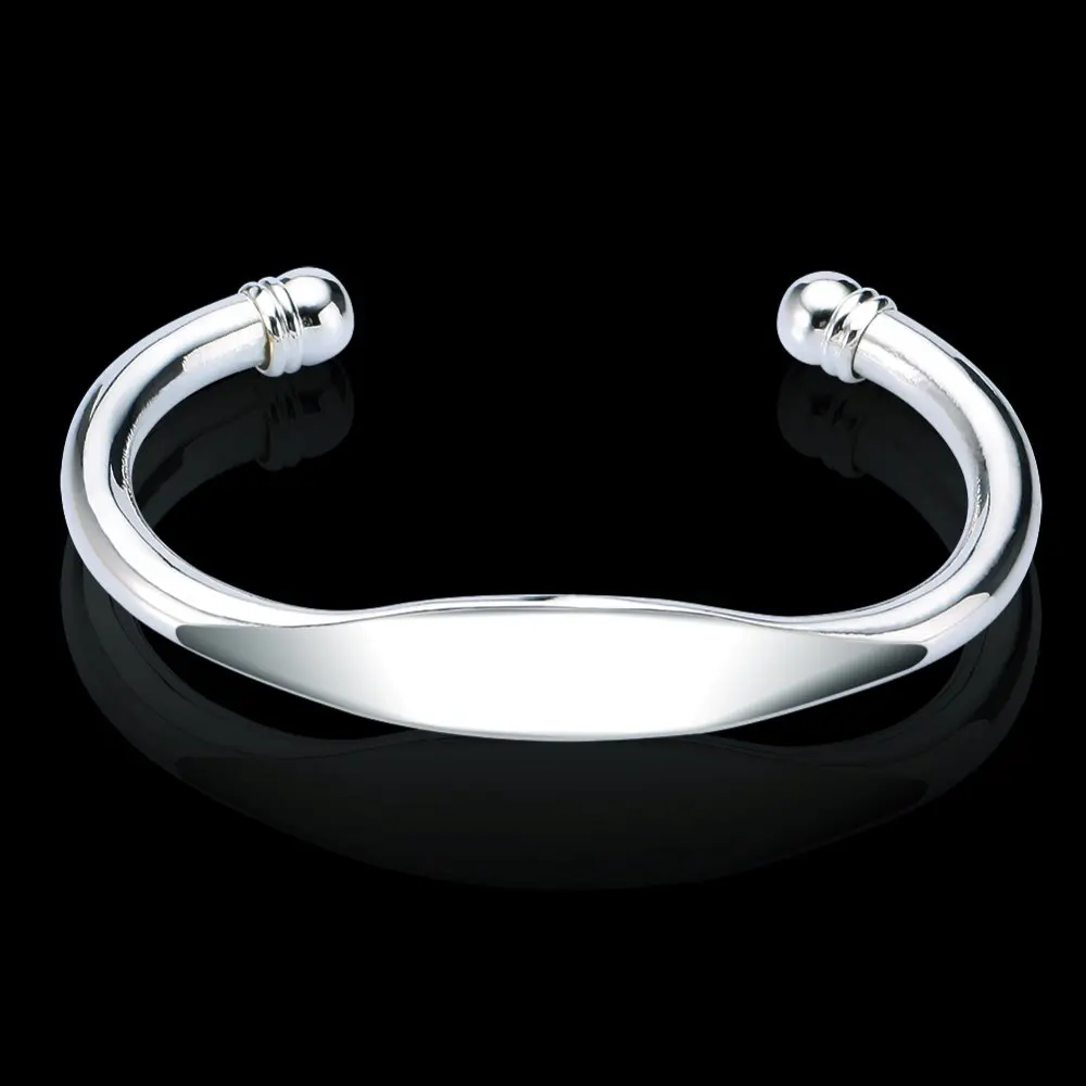 Fahion jewelry factory simple 925 sterling silver plated flat alloy bangle for women teens baby