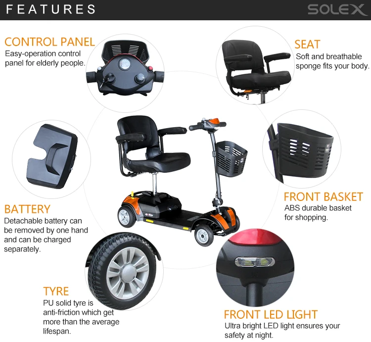Electric Scooter Disabled Mobility Scooter 4 Wheel Handicapped Scooter with Chair