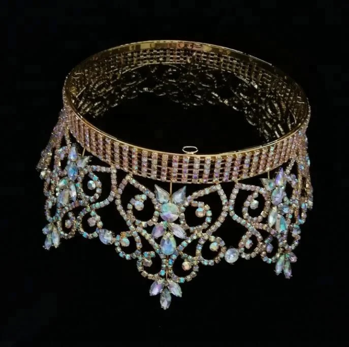 Wholesale Customized Pageant Tiara Gold Plated Full Round Beauty Rhinestone Crown