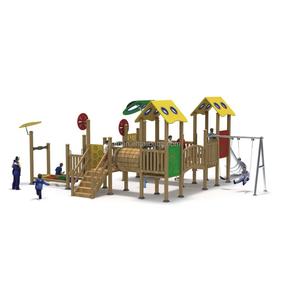 Outdoor Amusement Park Physical Series Play Game With Wooden Playhouse For Children