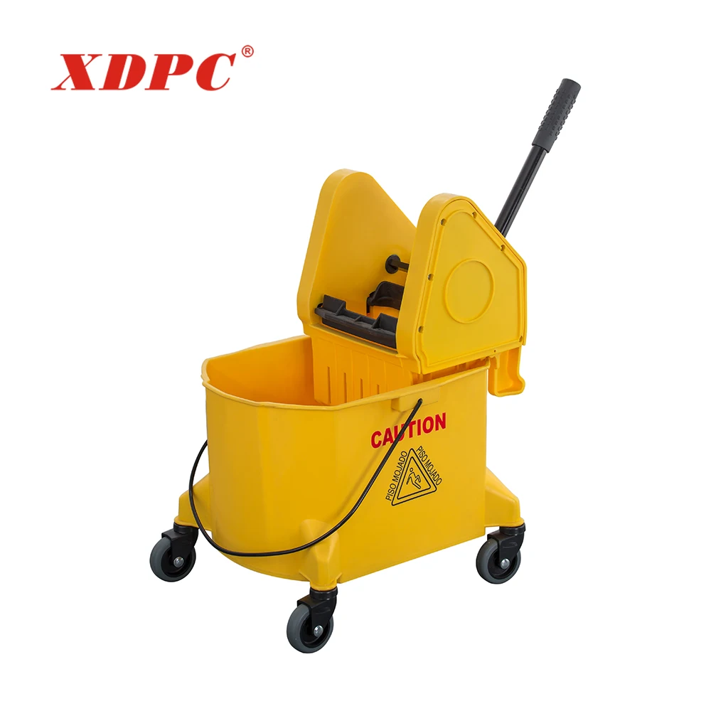Commercial cleaning polypropylene pp plastic yellow mop squeezer basket bucket trolley cart with wringer