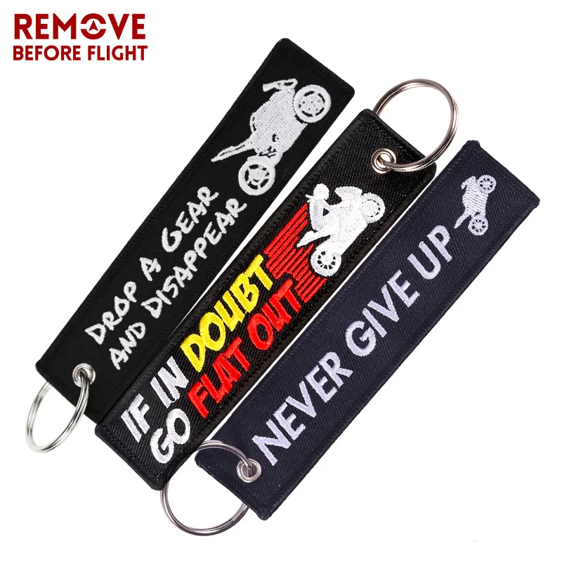 Wholesale Motorcycle Bike Car keychains embroidery text key tag for promotion Custom logo keychain