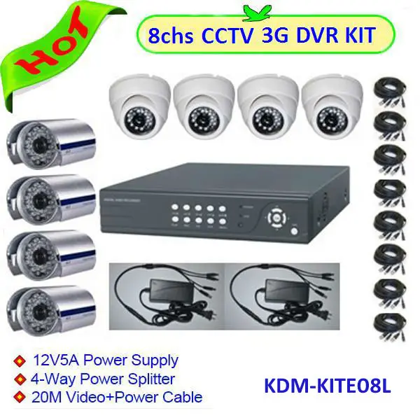 открытый/крытый безопасности видеонаблюдения инфракрасные dvr камеры для 8ch час. 264 dvr системы комплект
