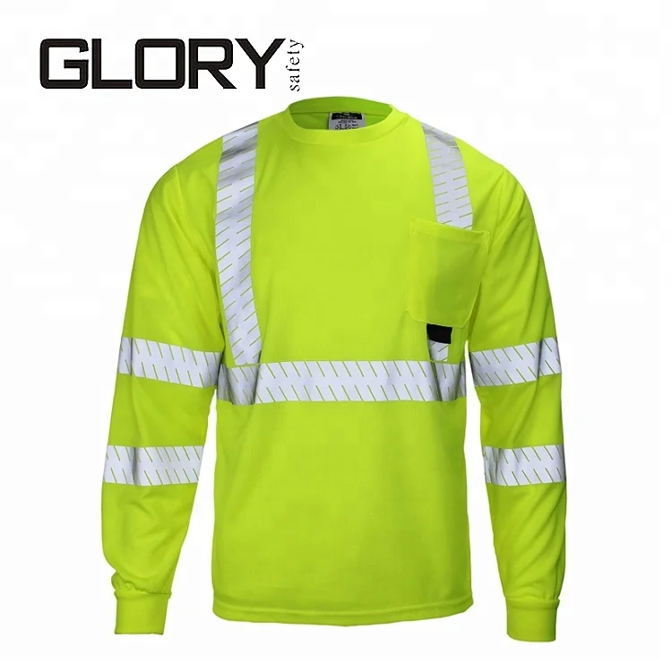 Breathable polyester moisture wicking birdeye safety shirt with reflective tape