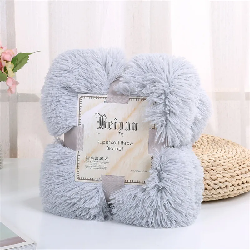 PV Plush Sofa Throw Blanket 2 Ply Long Hair Custom Size Luxury Plain Solid Winter Super Soft Faux Fur Fleece 100% Polyester