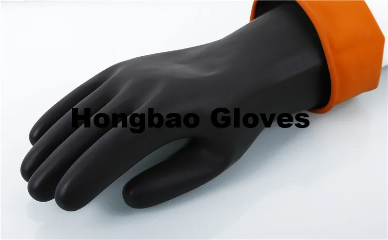 200g 14inch big hand safety  black outside and orange inside Chemical Resistant thick glove industrial heavy duty working gloves