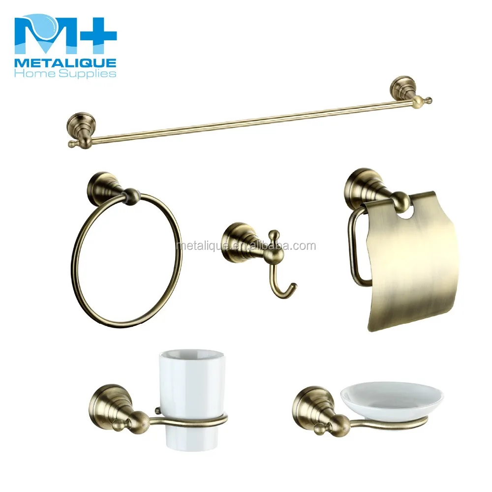 
Metalique 6 Pcs Solid Brass Antique Bronze Bathroom Accessories Sets Toilet Roll Holder Towel Ring Towel Bar Soap Dish Holder 