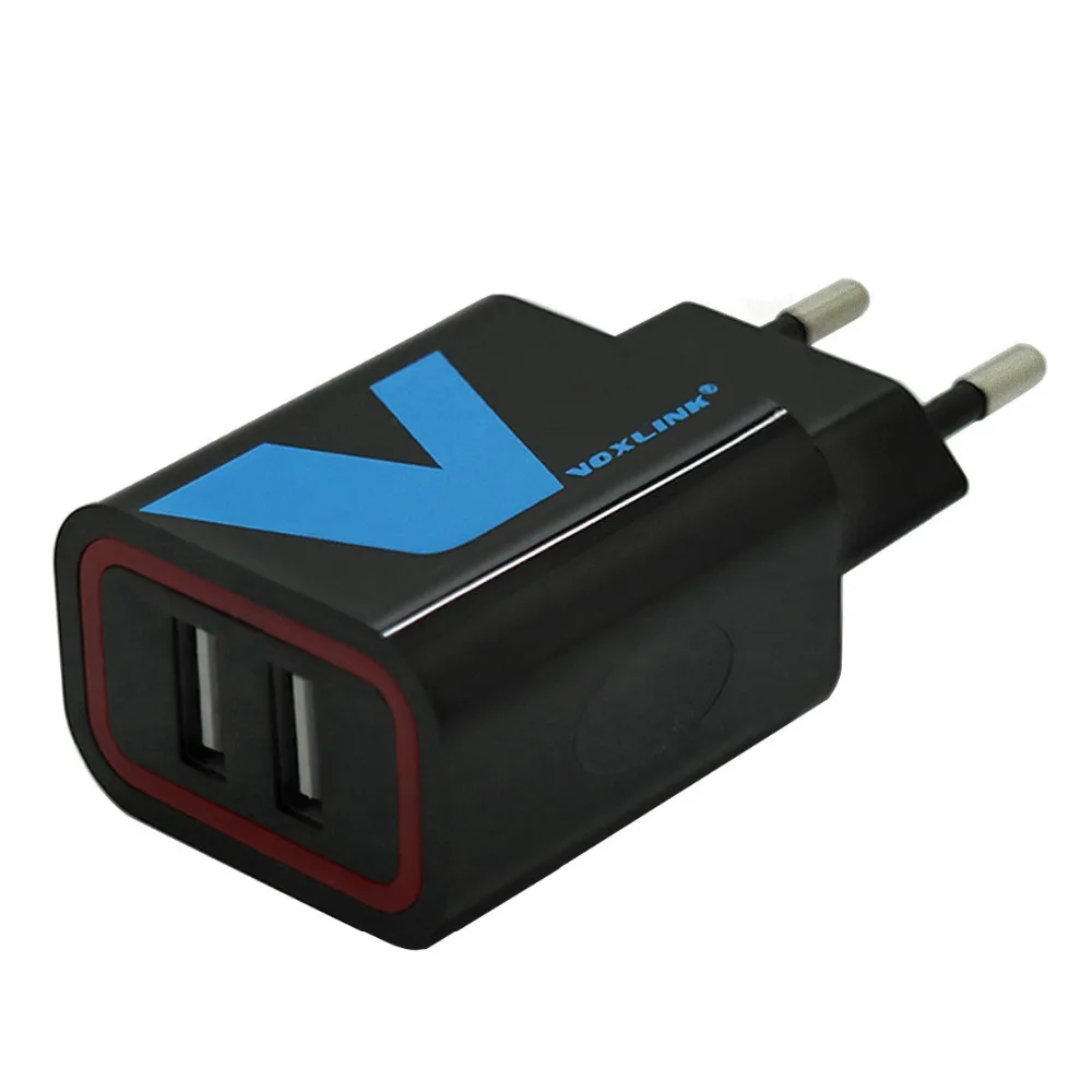 VOXLINK 2-портовое портативное зарядное USB устройство 5В/2.4А 12Вт интеллектуальное обнаружение и зарядка черное (вилка EU)
