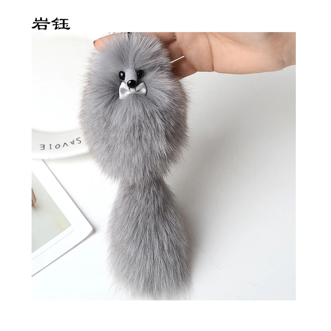 Little fox keychain toy random fashion cute fox fur ball plush keychain car keyring pendant for bag