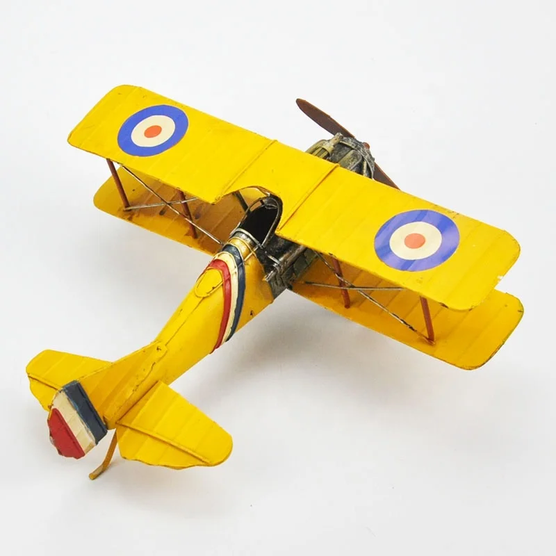 Handmade Metal Child Aircraft Toy Retro Biplane Propeller Fixed Wing Fighter Model Airplane Creative Home Decorations Kid Gift
