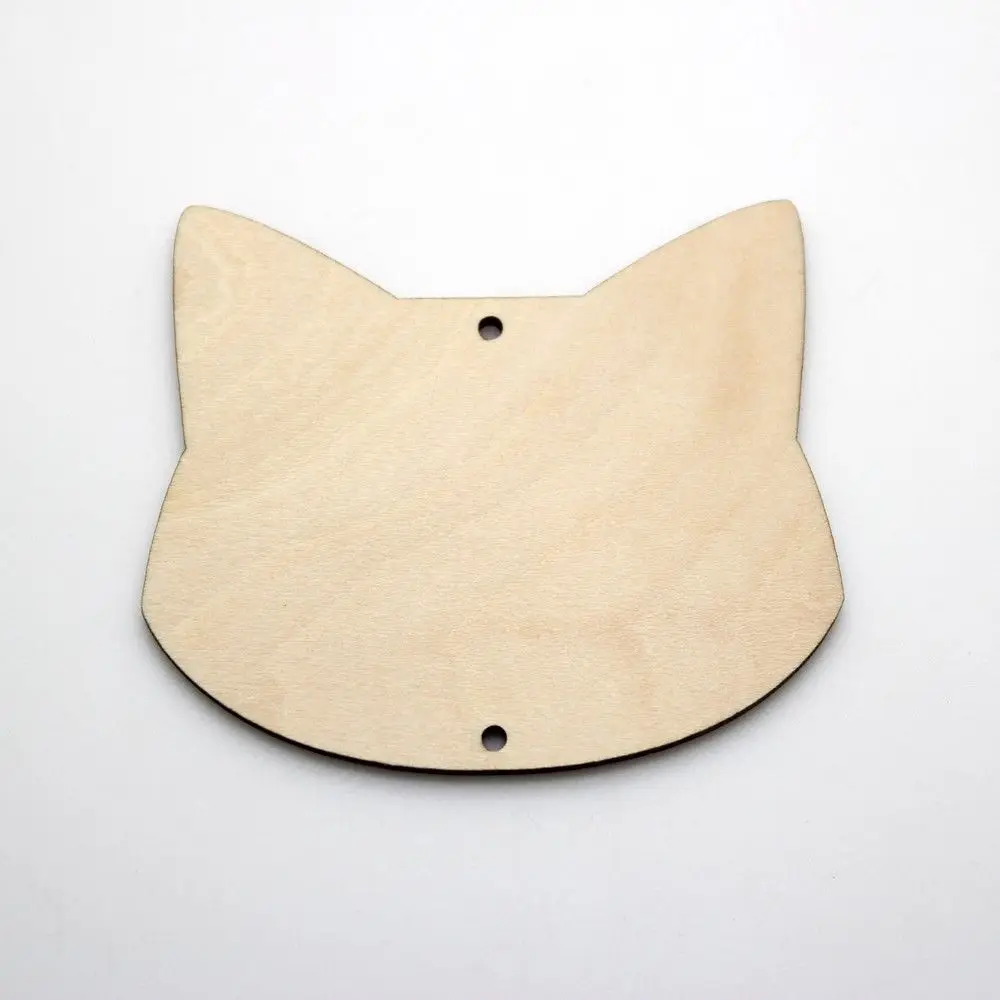 Wooden Cat Head Plain Birthday Wedding Wood Pieces Slice Gift Tags with Hole for Craft DIY