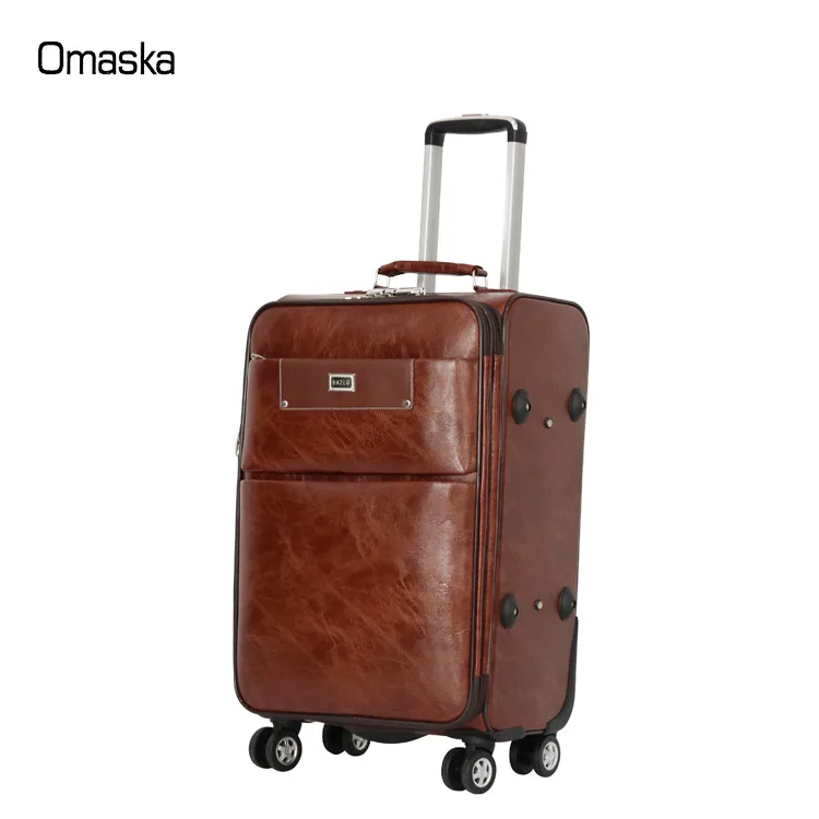 OMASKA Hot 4 wheels strong PU material trolley luggage bag set of 4 business luggage bag