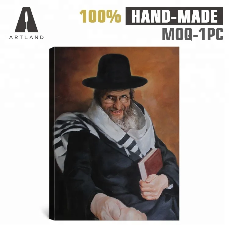 Hand painted old man photo portrait canvas oil painting art