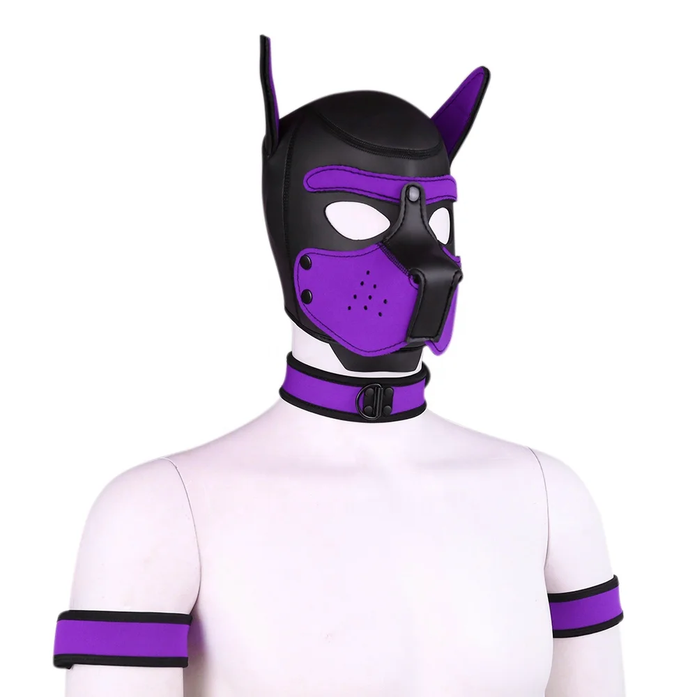 10 Colors Factory BDSM Bondage Hood Neoprene Puppy Hood  Bold Color Armband Cobalt Collar 3 Set