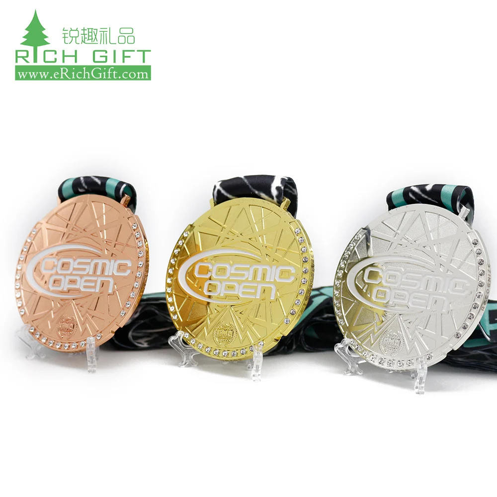 Wholesale metal alloy souvenir colorful 3D embossed logo Championship award bronze/silver/gold medal