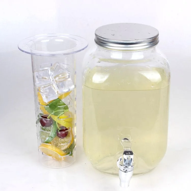 Wholesale glass big water jar drink dispenser with tap and ice barrel 4L 8L