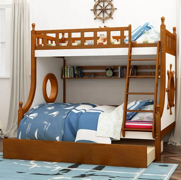 Factory Sales Bedroom furniture kindergarten solid wood with slide loft kids bunk bed