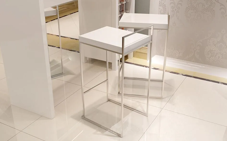 
Modern Bar Furniture Set Stainless Steel Genuine Leather Kitchen Counter Stools High Chair Bar Stool 