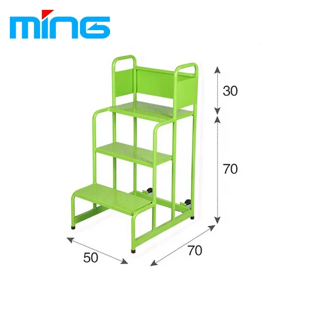 Supermarket and Warehouse Foldable Stair Climbing Step Ladder Trolley Movable Steel Cart with Wheels
