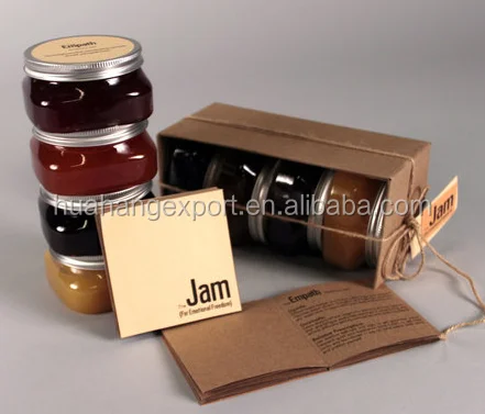 
Square flat glass jam jar with tin lid kraft paper packing mini mason jar 