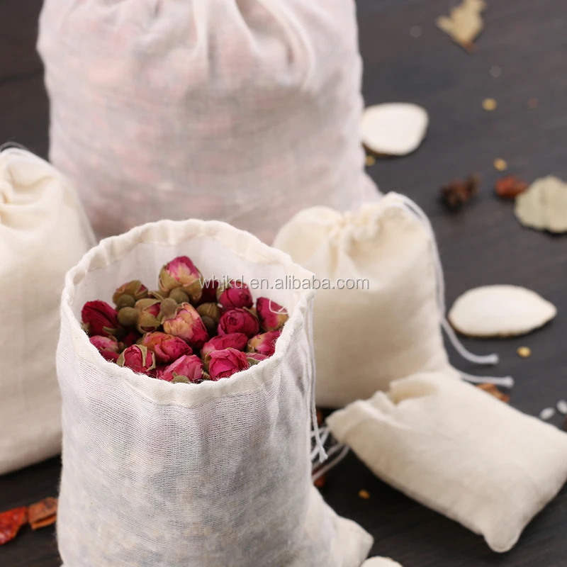 Undyed organic cotton drawstring cooking bag small gauze bags