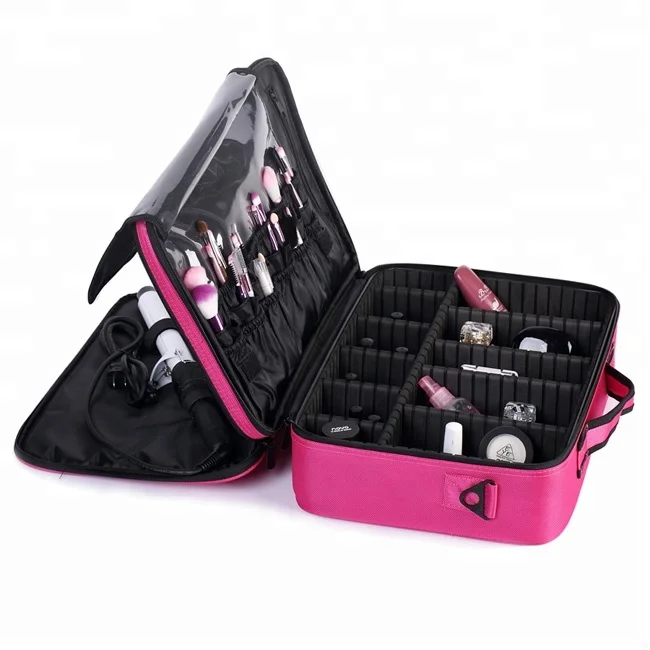 Soft makeup case - Pro Black Travel Cosmetic Case Bag Purse Organizer Makeup Pouch Box Two Floor(XY-918)