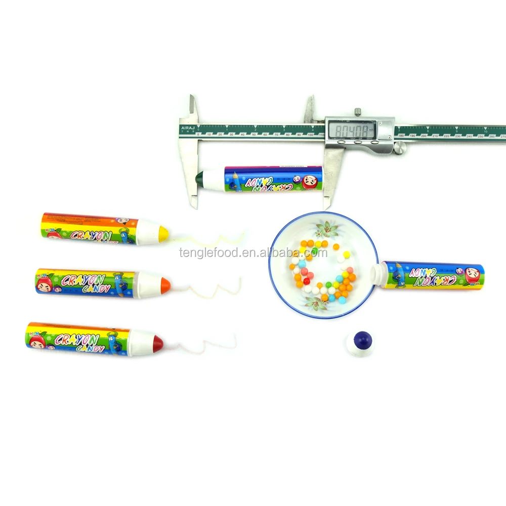 Box packed colorful cartoon fruity crayon candy toy with mini candy beads