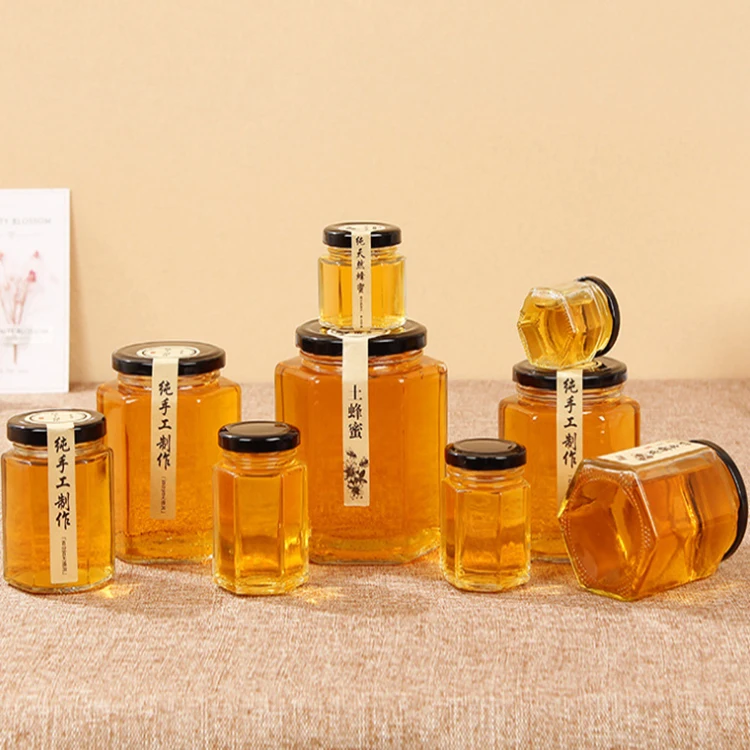 
Wholesale Clean Hex Shape Glass Jam Jar For Food Container With Screw Cap 