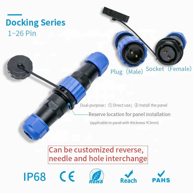 IP68 waterproof connector male & female SD SP13-16-20-28 2/4/5/6/7/9/14 3-pin  LED butt wire cable connector aviation plug