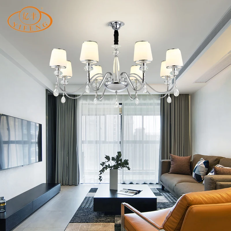 
E14 LED Restaurant Lights K9 Crystal Glass Lampshade European Style Hall Chandelier and Pendants Light Home Decorate Lamp 
