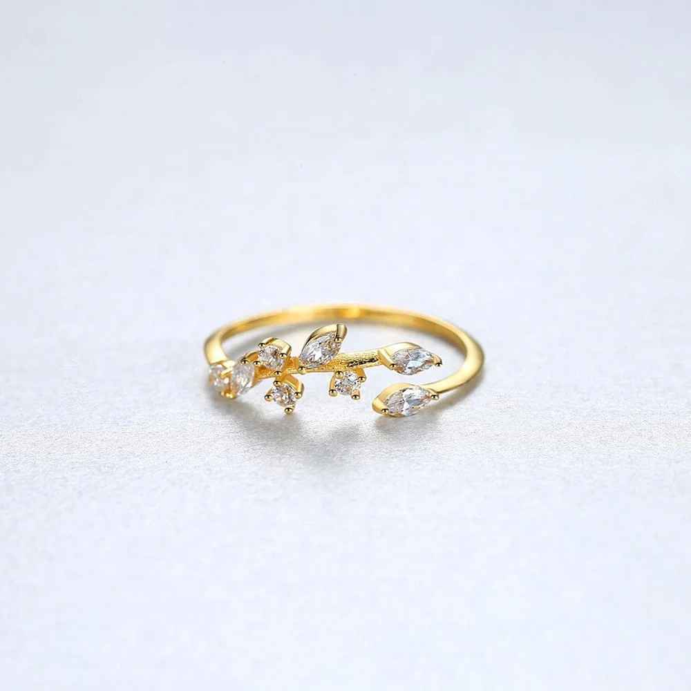 CZCITY Exquisite CZ Stone Silver 925Jewelry Adjustable Open Ring Korean 925 Sterling Silver Handmade Olive Leaf Rings for Women