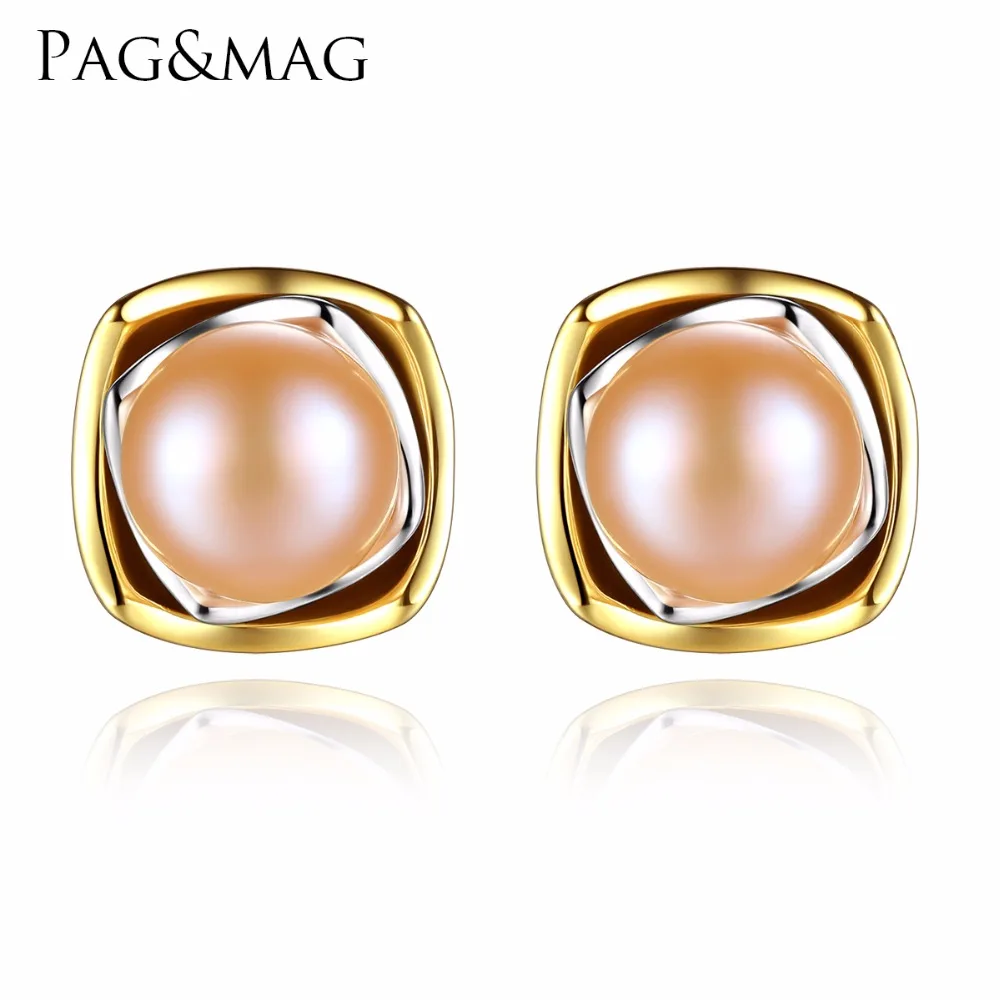 Pag&Mag Plating Sterling Silver Dangle Brincos Love Gift Wholesale Brand Earing 7mm-7.5mm Natural Pearl Stud Earring