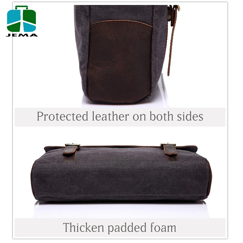 Casual Leather Canvas Messenger Bag men for 14 inch Laptop