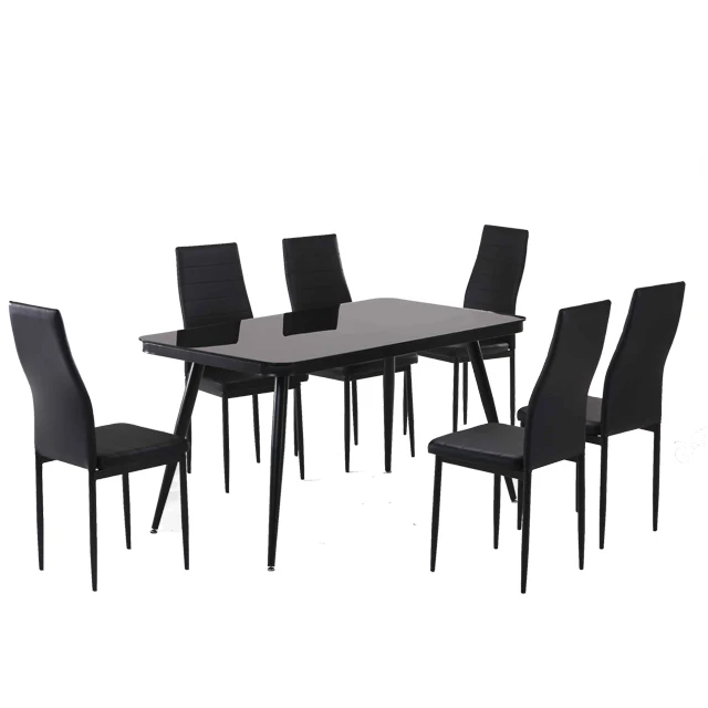
HOT SALE DINING ROOM FURNITURE Black Glass and Stainless Steel Dining Table 