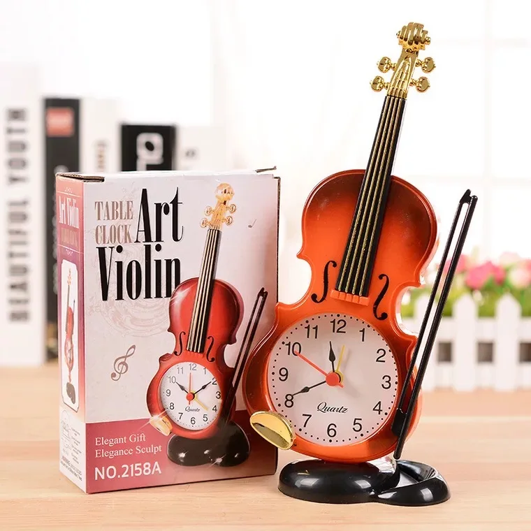 
Creative Home Office Decor Mini Bedside Desk Violin Alarm Clock Festival Gifts 